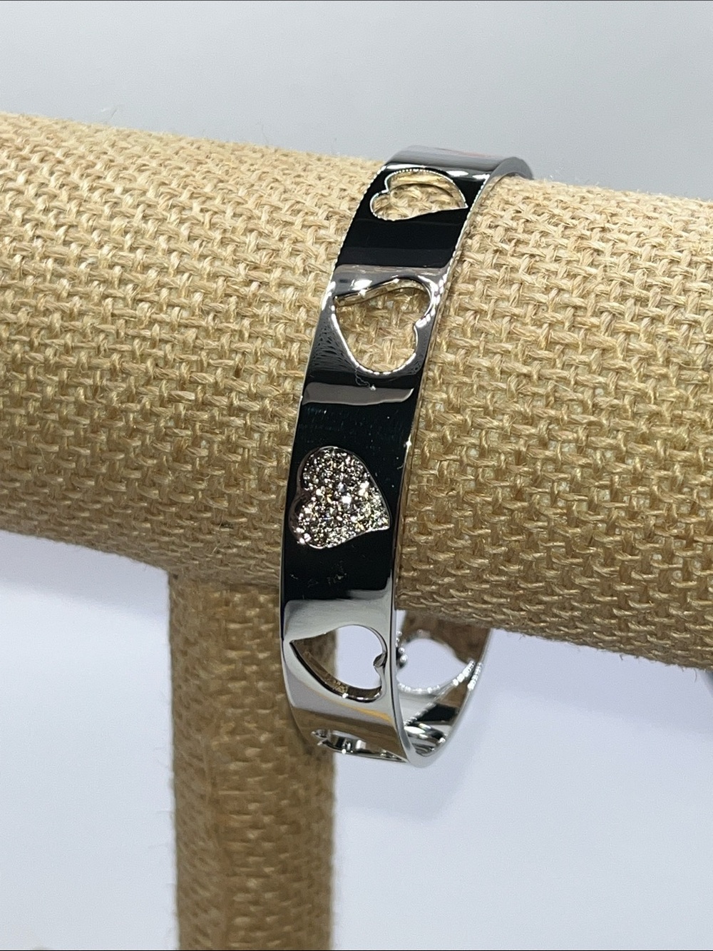 Swarovski Silver Heart Cutout Crystal Accent Bangle Bracelet